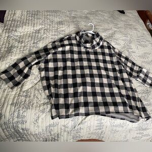 Suzanne Betro black and cream Buffalo check 3/4 sleeve cowl neck top size 3x